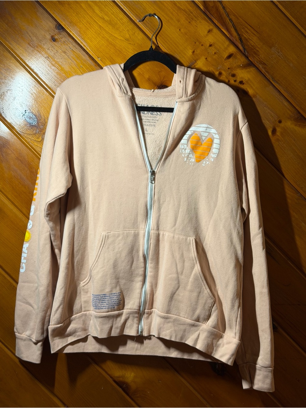 Girls Peach Heart Zip-Up Hoodie with Yellow Accent
